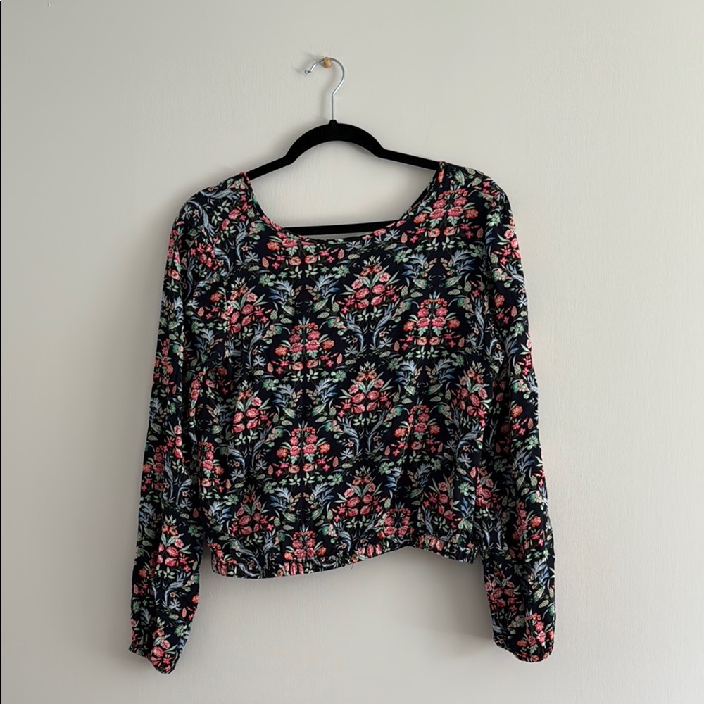 Black and Pink Long Sleeve Blouse with Peter Pan Collar